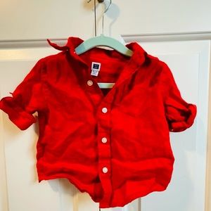 Janie and Jack Red Linen Button down shirt VGUC Size 6-12 Months